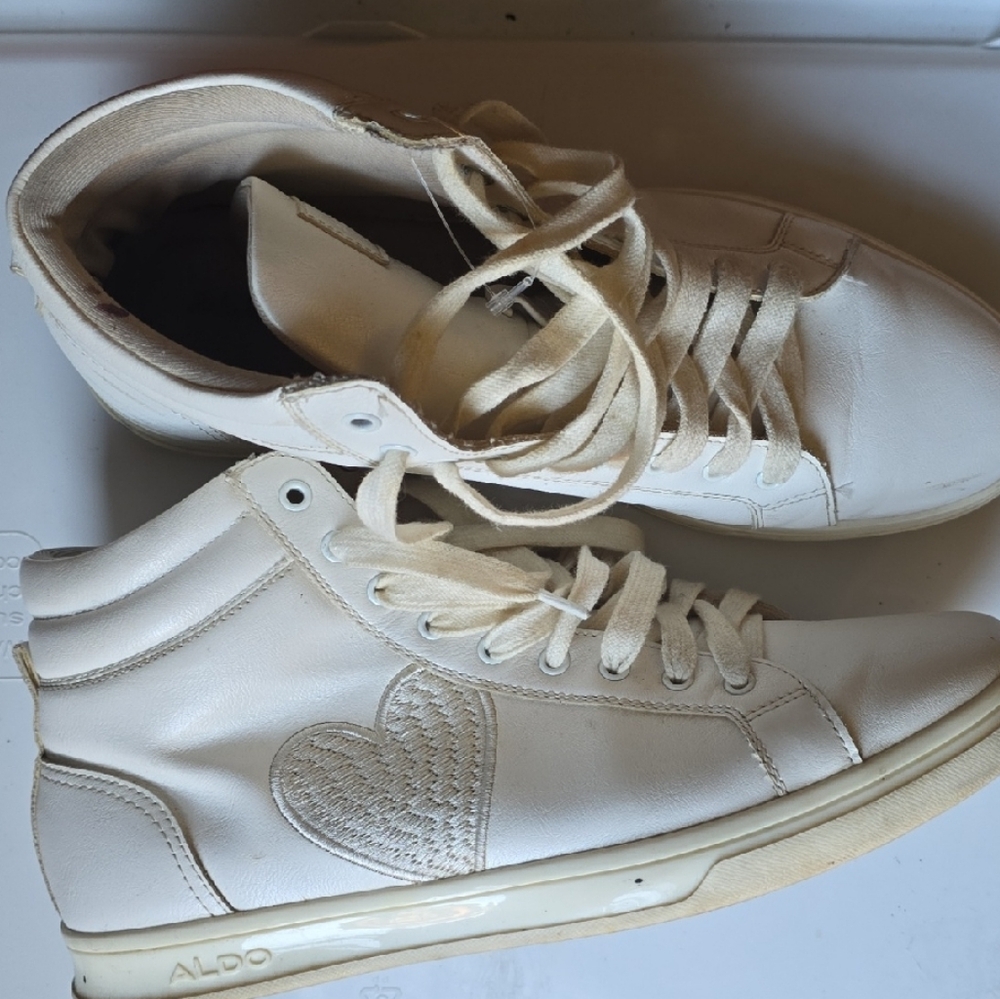 Aldo Cream High-Top Sneakers with Heart Accent